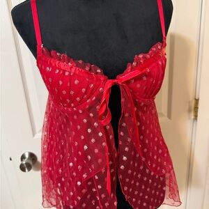 Victorias Secret Red Sheer Polka Dot Chemise